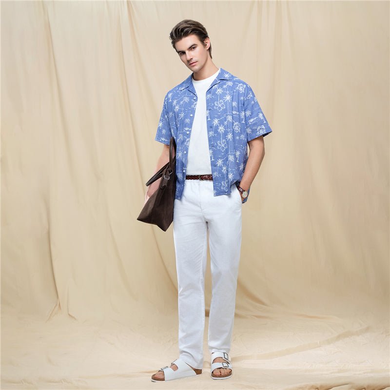 Giordano Men's Relaxed Linen Cotton Printed Shirt - first_variant_option_2 Premium Shirt for Giordano