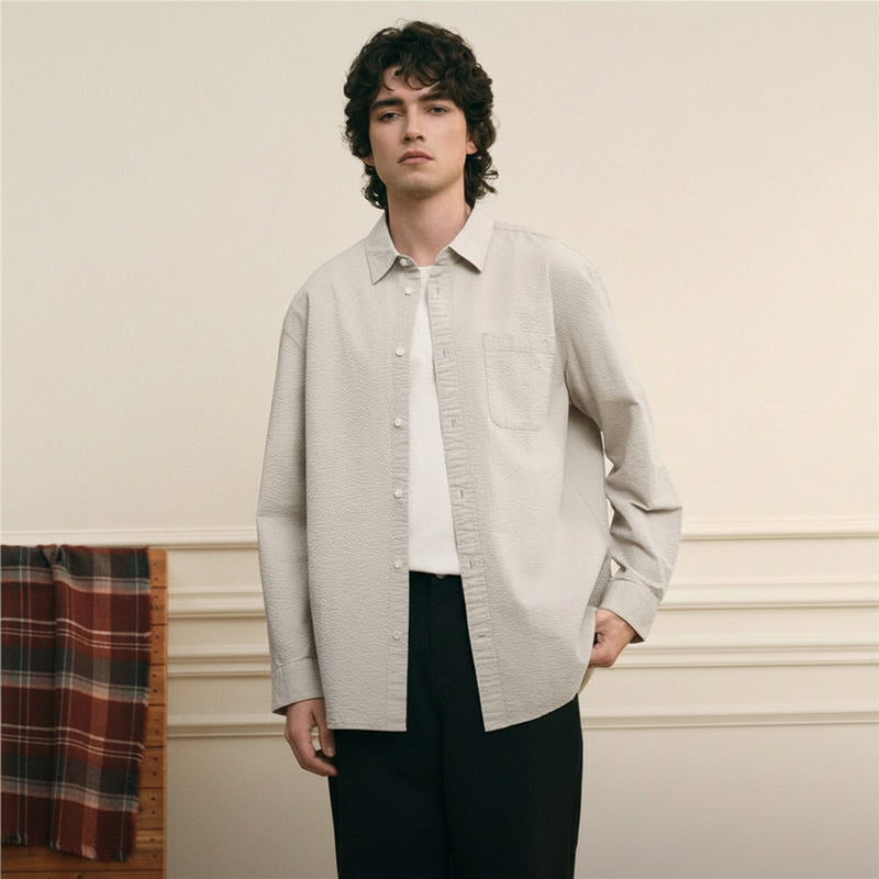 Giordano Men’s Relaxed Seersucker Long Sleeve Button Shirt - first_variant_option_2 Premium Shirt for Giordano