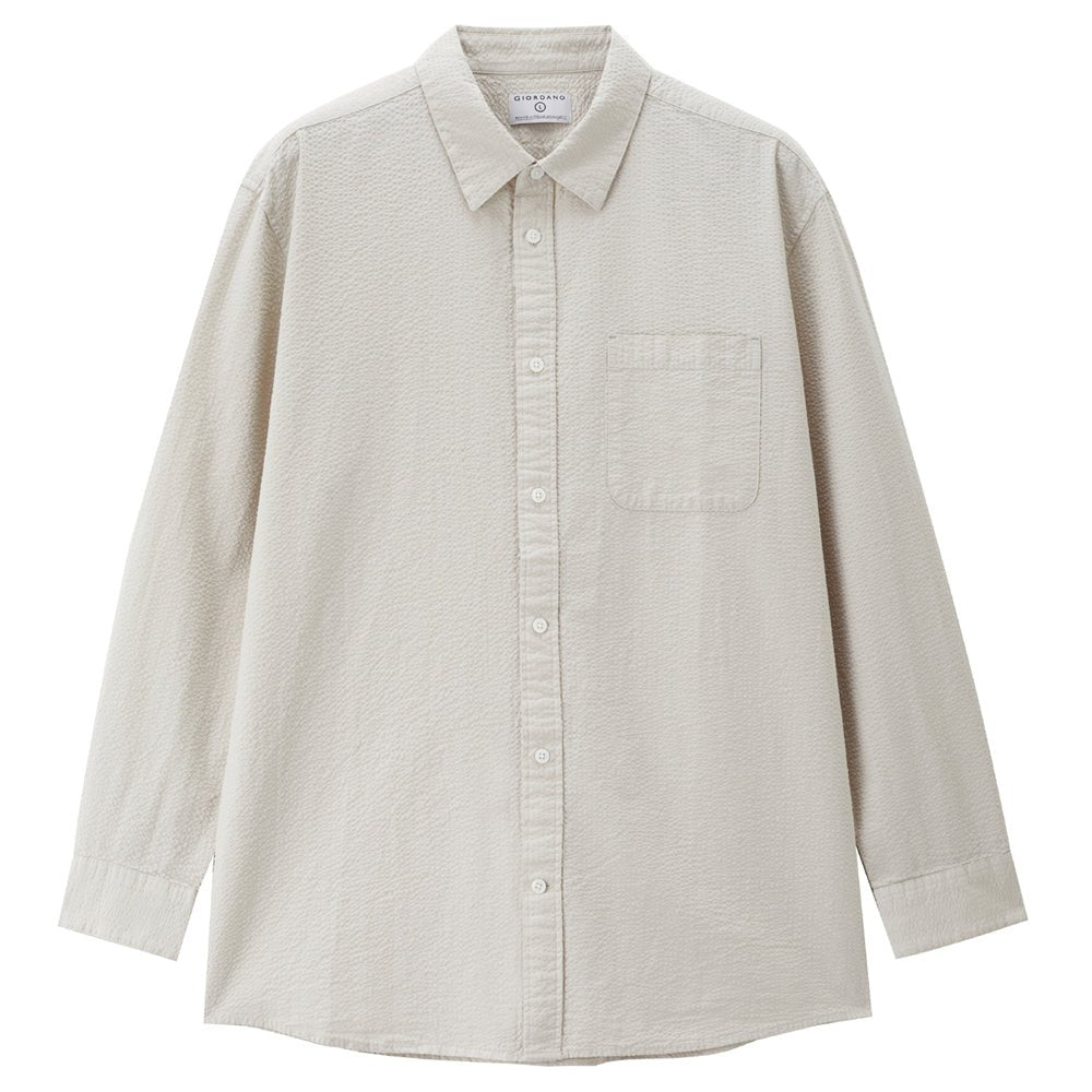 Giordano Men’s Relaxed Seersucker Long Sleeve Button Shirt - first_variant_option_2 Premium Shirt for Giordano