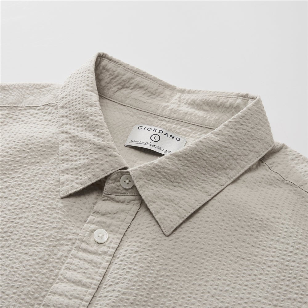 Giordano Men’s Relaxed Seersucker Long Sleeve Button Shirt - first_variant_option_2 Premium Shirt for Giordano