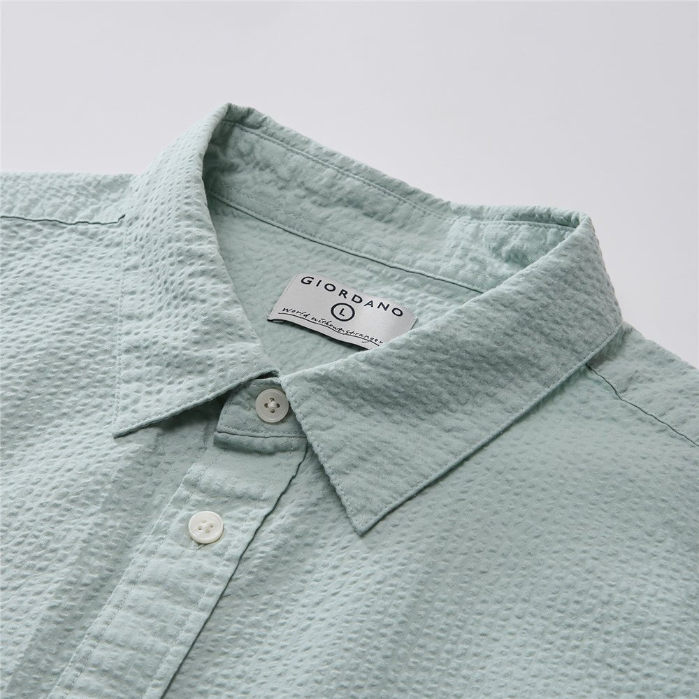 Giordano Men’s Relaxed Seersucker Long Sleeve Button Shirt - first_variant_option_2 Premium Shirt for Giordano