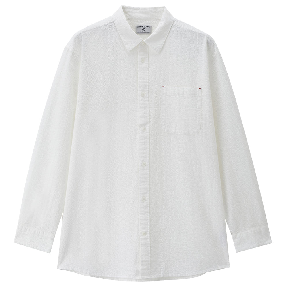 Giordano Men’s Relaxed Seersucker Long Sleeve Button Shirt - first_variant_option_2 Premium Shirt for Giordano