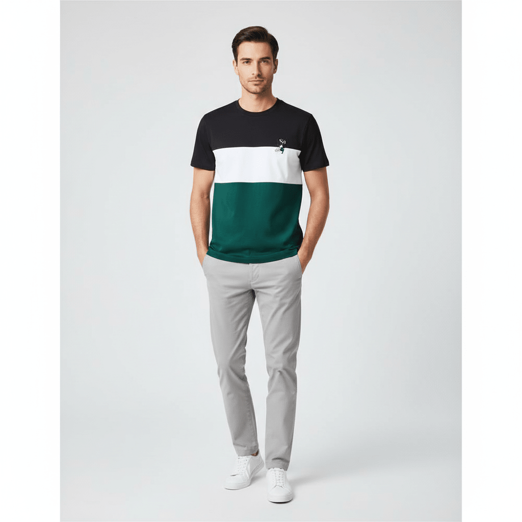 Giordano Men's Slim Cotton Color-Block Tee With Embroidery - Premium Tee