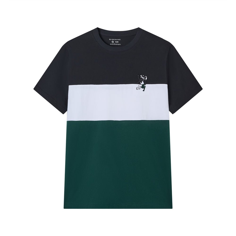 Giordano Men's Slim Cotton Color - Block Tee With Embroidery - first_variant_option_2 Premium Tee for Giordano
