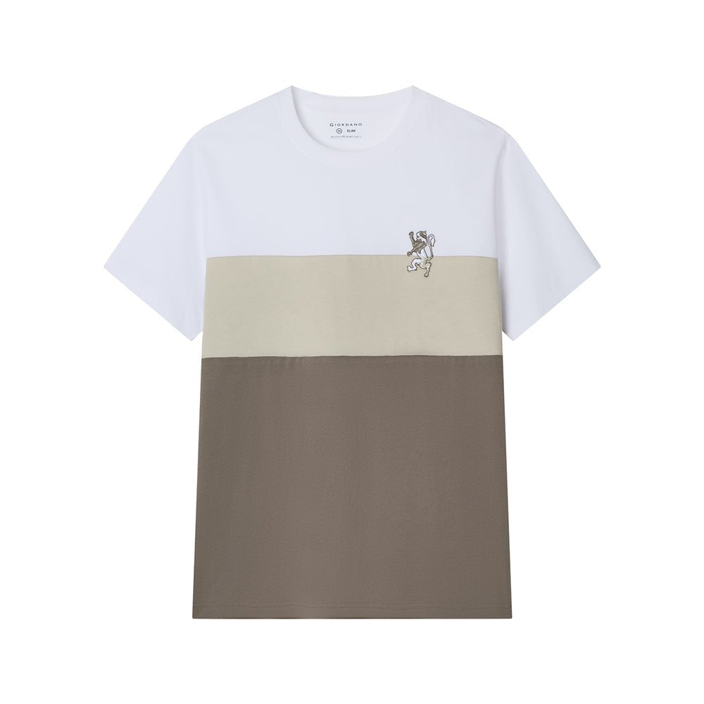 Giordano Men's Slim Cotton Color-Block Tee With Embroidery - Premium Tee