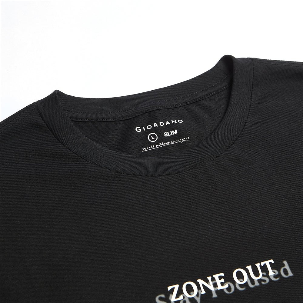 Giordano Men’s Slim Cotton Crew Neck Message Print Tee - Premium Print Tee