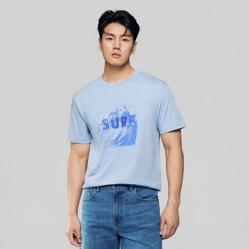 Giordano Men’s Slim Cotton Crew Neck Message Print Tee - Premium Print Tee