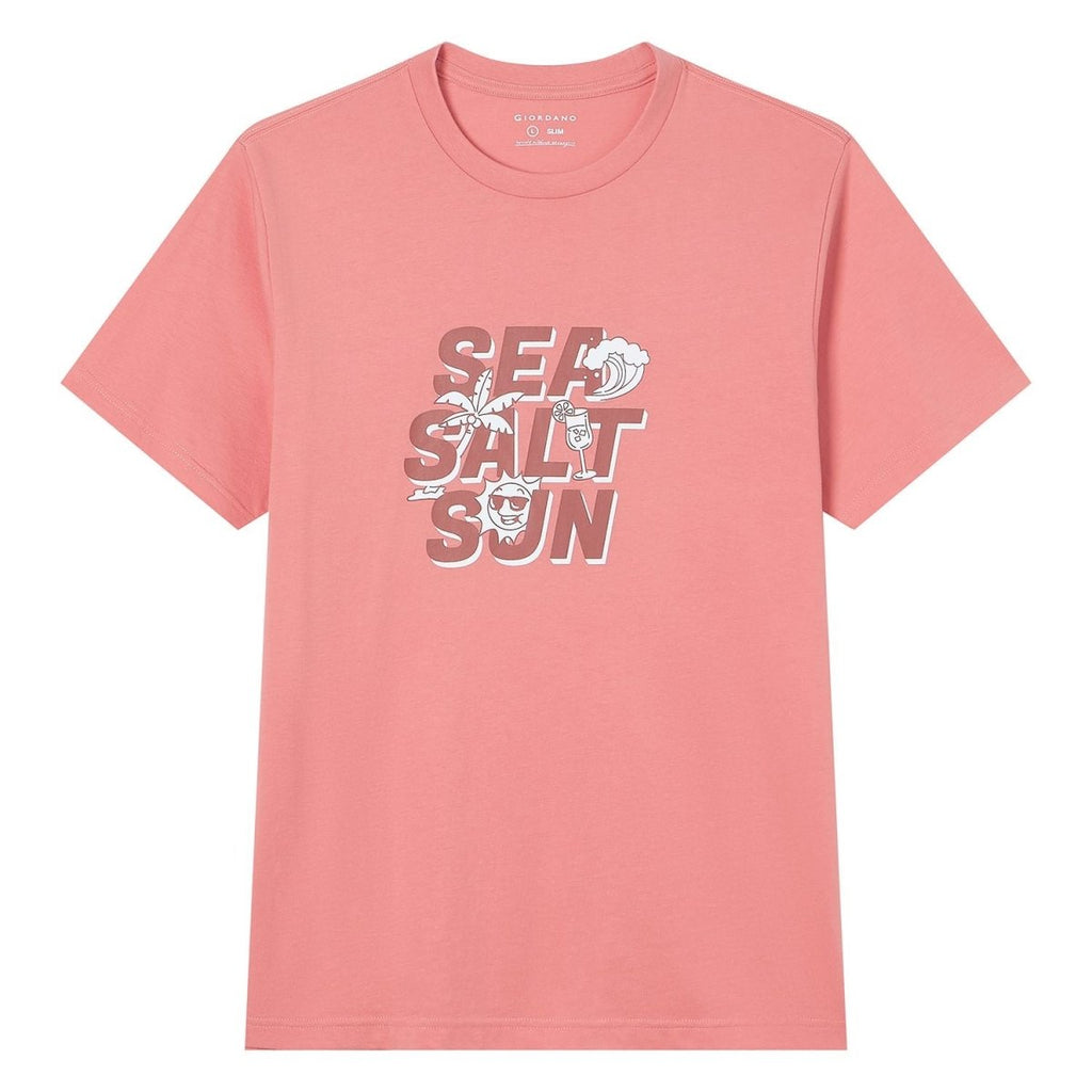 Giordano Men’s Slim Cotton Crew Neck Message Print Tee - Premium Print Tee