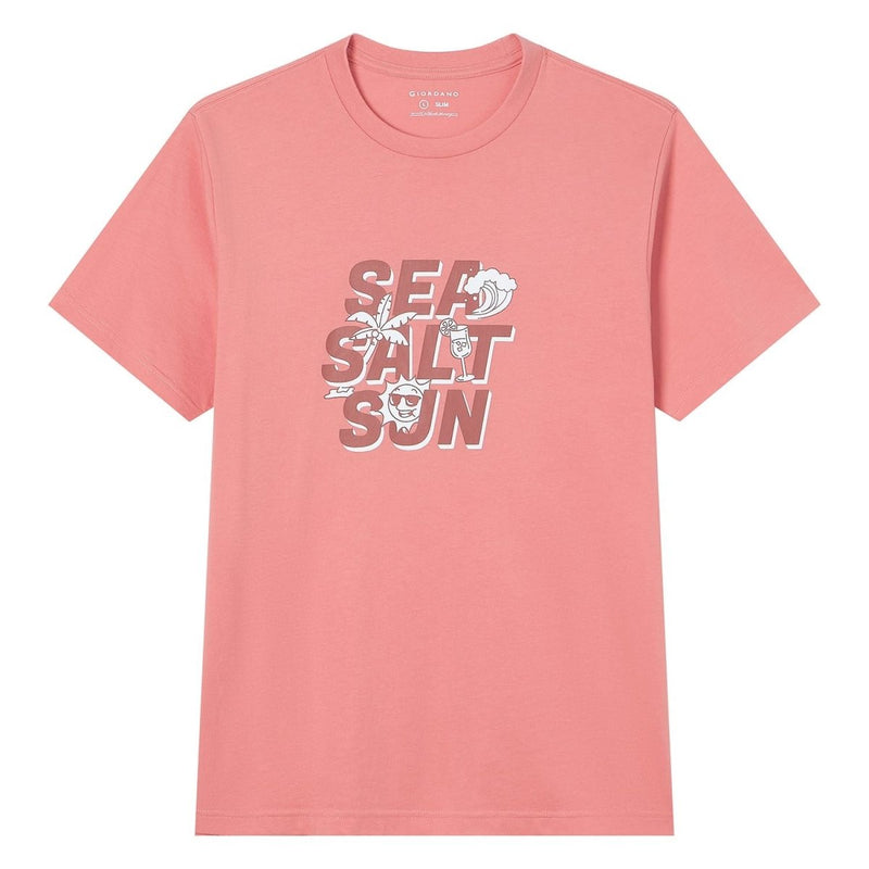Giordano Men’s Slim Cotton Crew Neck Message Print Tee - Premium Print Tee