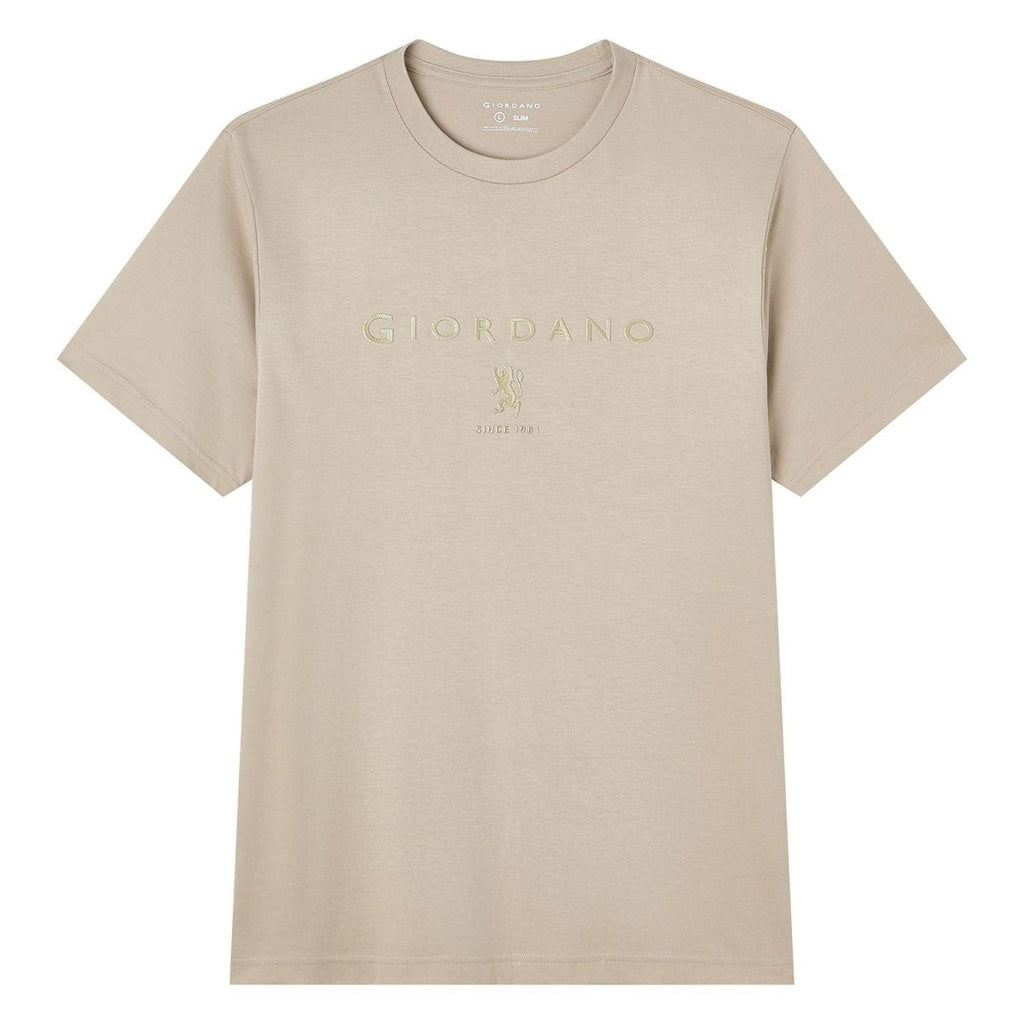 Giordano Men’s Slim Cotton Crew Neck Signature Print Tee - Premium Print Tee