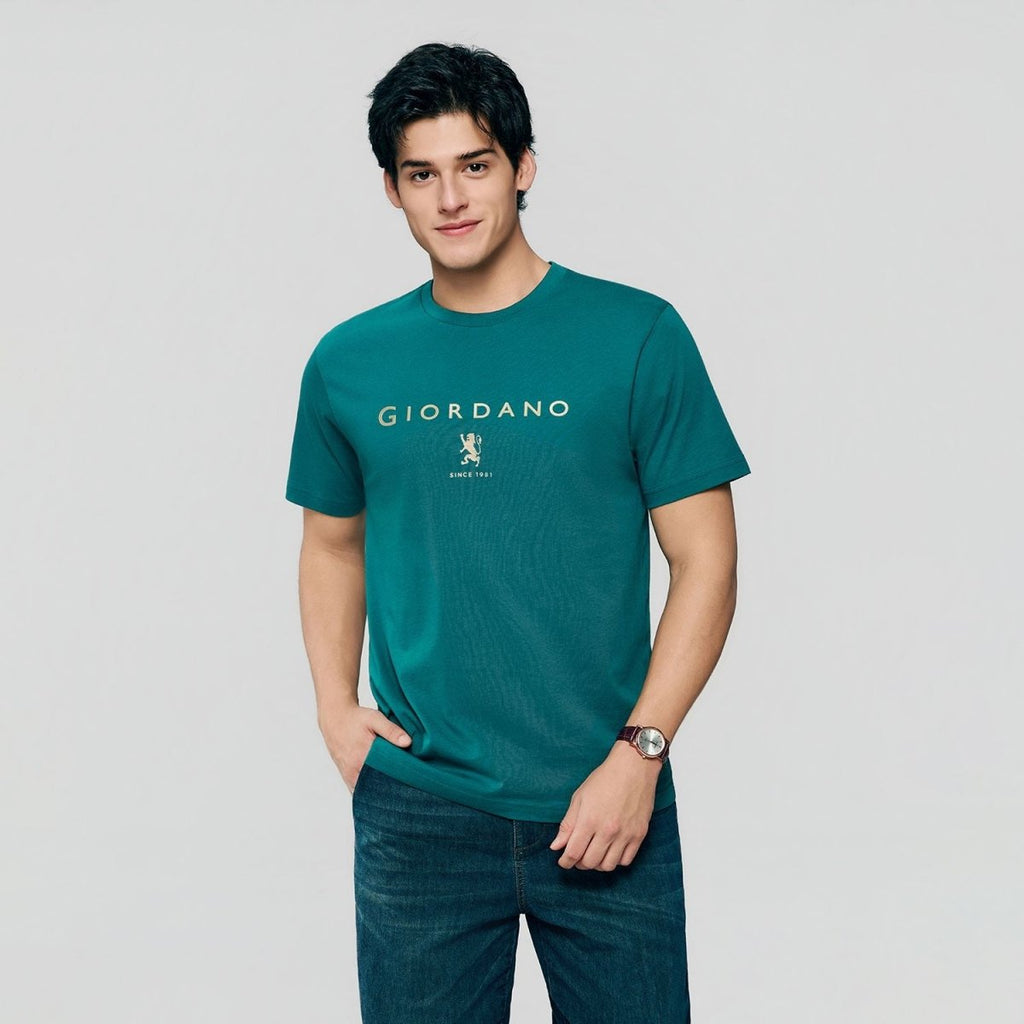 Giordano Men’s Slim Cotton Crew Neck Signature Print Tee - first_variant_option_2 Premium Print Tee for Giordano