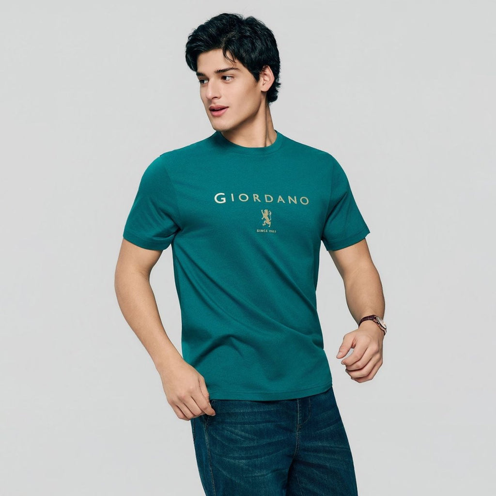 Giordano Men’s Slim Cotton Crew Neck Signature Print Tee - first_variant_option_2 Premium Print Tee for Giordano
