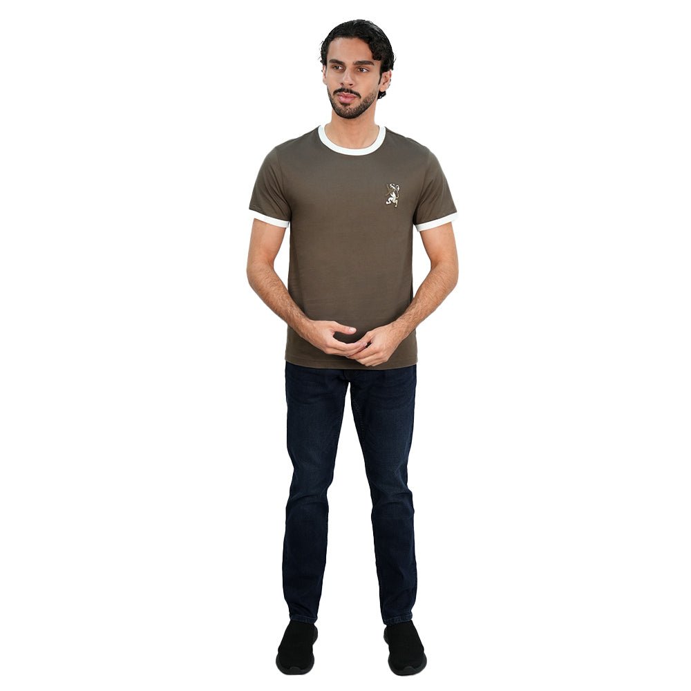 Giordano Men’s Slim Cotton Crew Neck Tee with Embroidery - Premium Tee