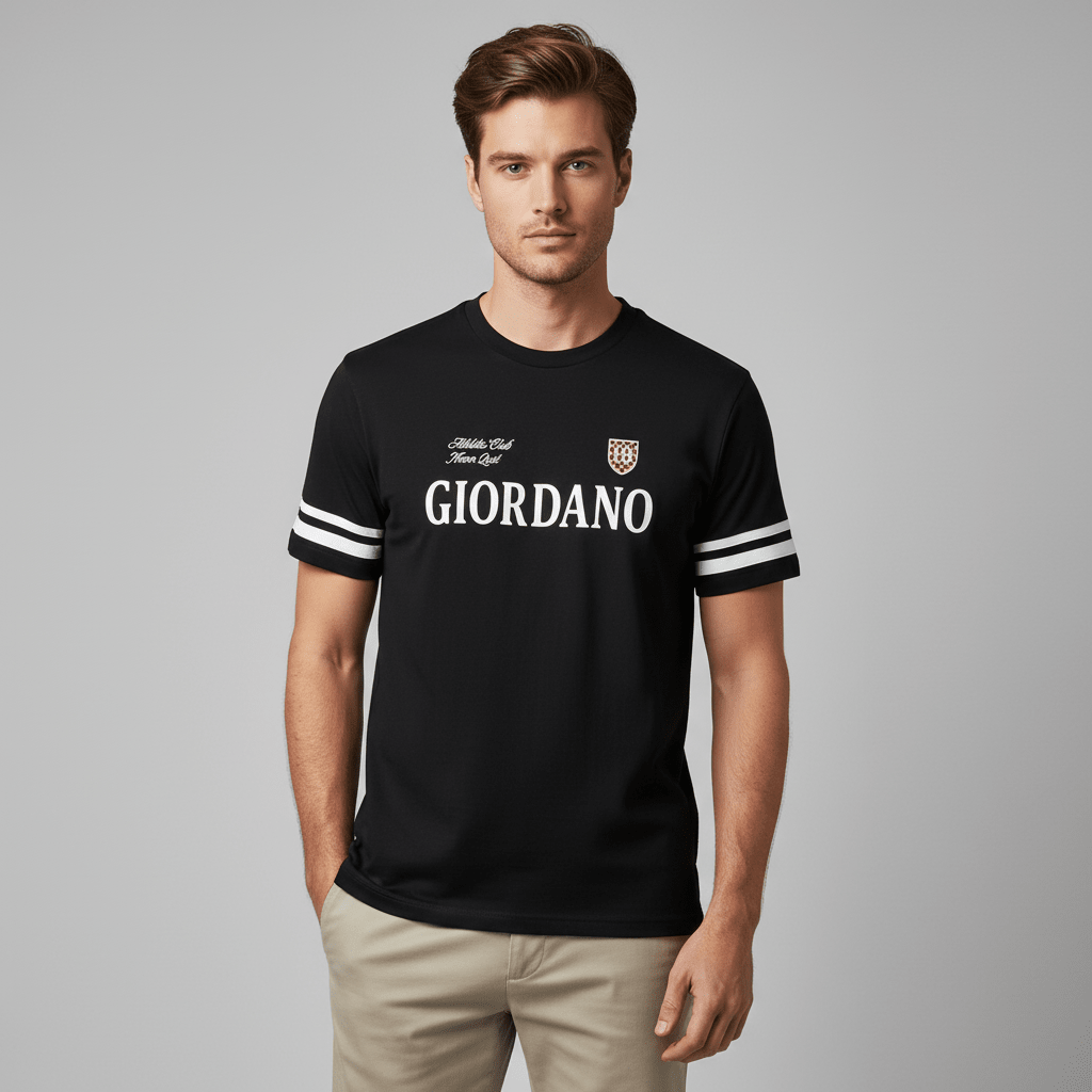 Giordano Men's Slim Cotton Heritage Club Graphic Tee - first_variant_option_2 Premium Print Tee for Giordano