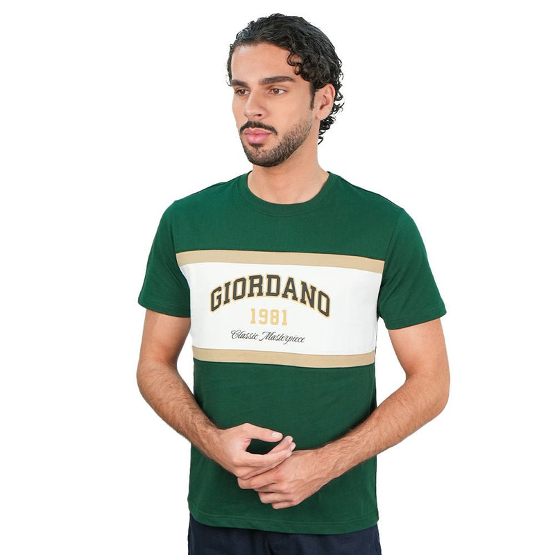 Giordano Men's Slim Cotton Heritage Colorblock Tee - first_variant_option_2 Premium Print Tee for Giordano