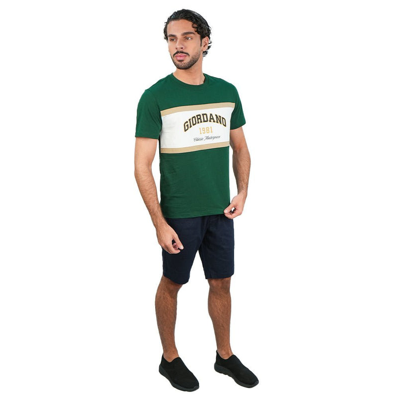 Giordano Men's Slim Cotton Heritage Colorblock Tee - first_variant_option_2 Premium Print Tee for Giordano