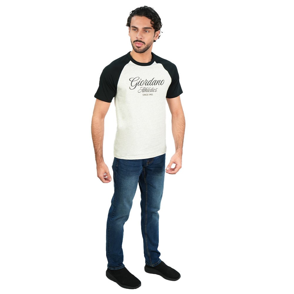Giordano Men's Slim Cotton Raglan Athletics Tee - first_variant_option_2 Premium Print Tee for Giordano