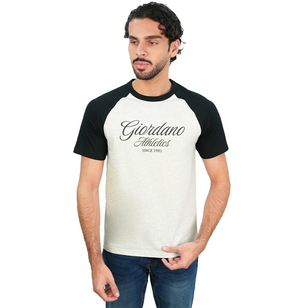 Giordano Men's Slim Cotton Raglan Athletics Tee - first_variant_option_2 Premium Print Tee for Giordano