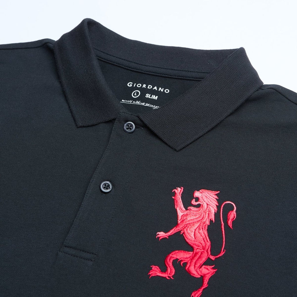 Giordano Men’s Slim Fit 3D Lion Embroidery Lycra Pique Polo - Premium Polo