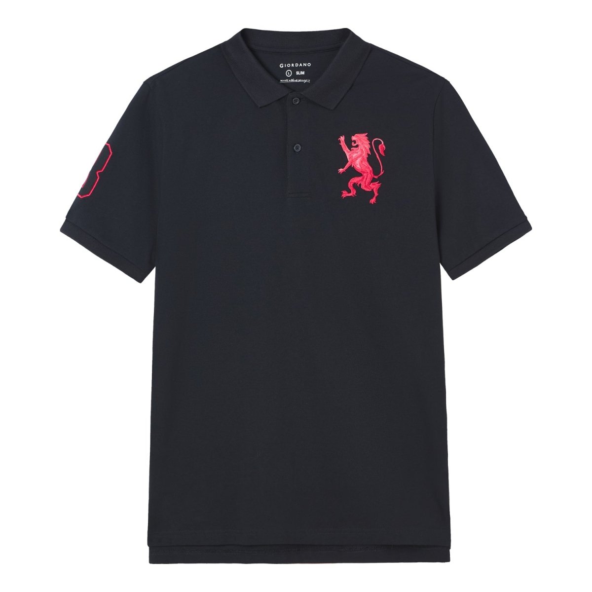 Giordano Men’s Slim Fit 3D Lion Embroidery Lycra Pique Polo - Premium Polo