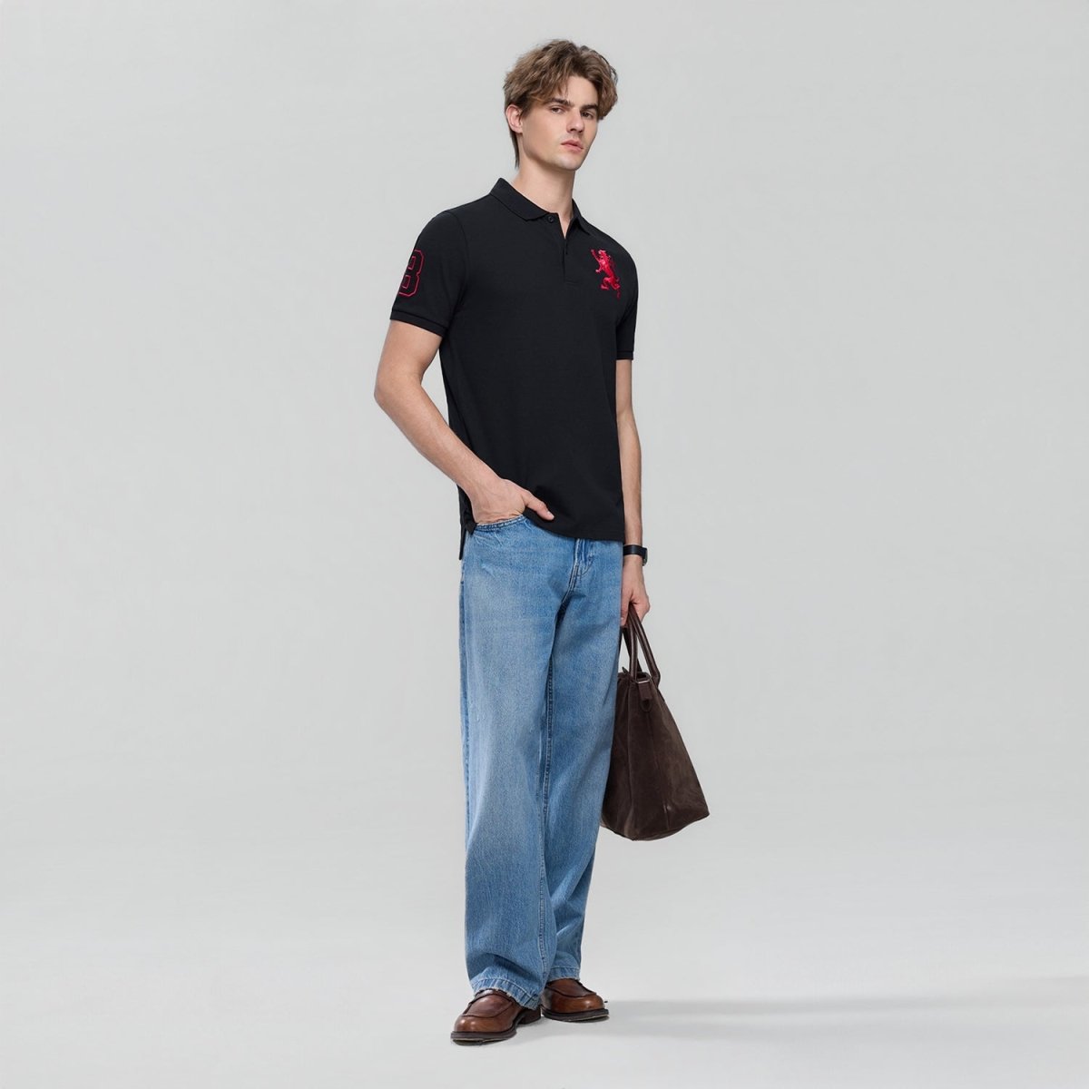 Giordano Men’s Slim Fit 3D Lion Embroidery Lycra Pique Polo - Premium Polo
