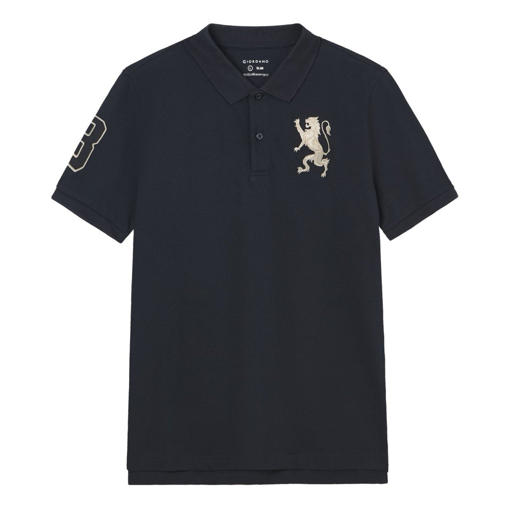 Giordano Men’S Slim Fit 3D Lion Embroidery Lycra Pique Polo - first_variant_option_2 Premium Polo for Giordano