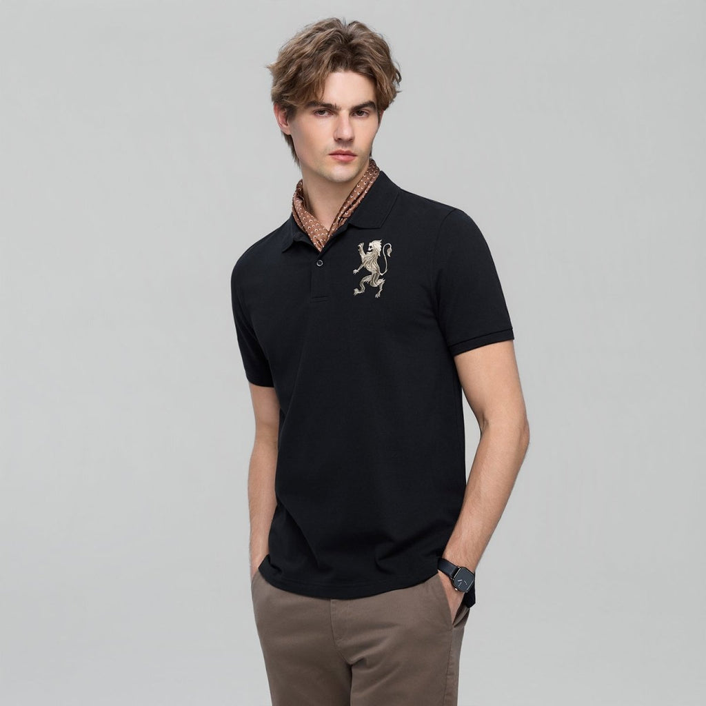 Giordano Men’S Slim Fit 3D Lion Embroidery Lycra Pique Polo - first_variant_option_2 Premium Polo for Giordano