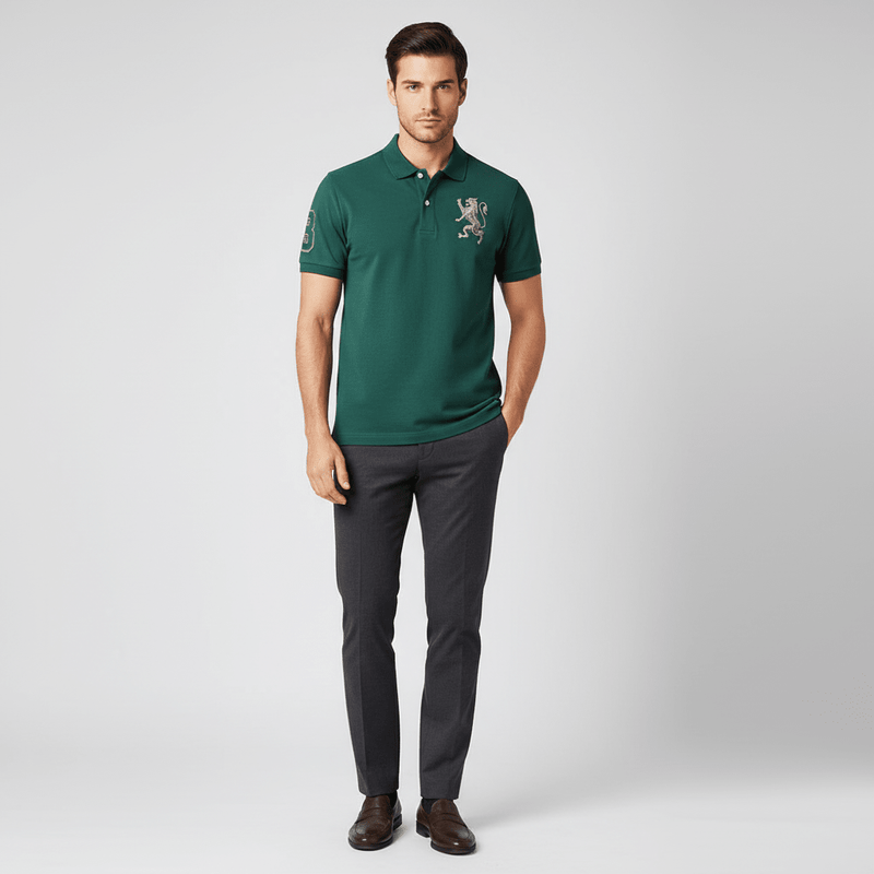 Giordano Men’s Slim Fit 3D Lion Embroidery Lycra Pique Polo - first_variant_option_2 Premium Polo for Giordano
