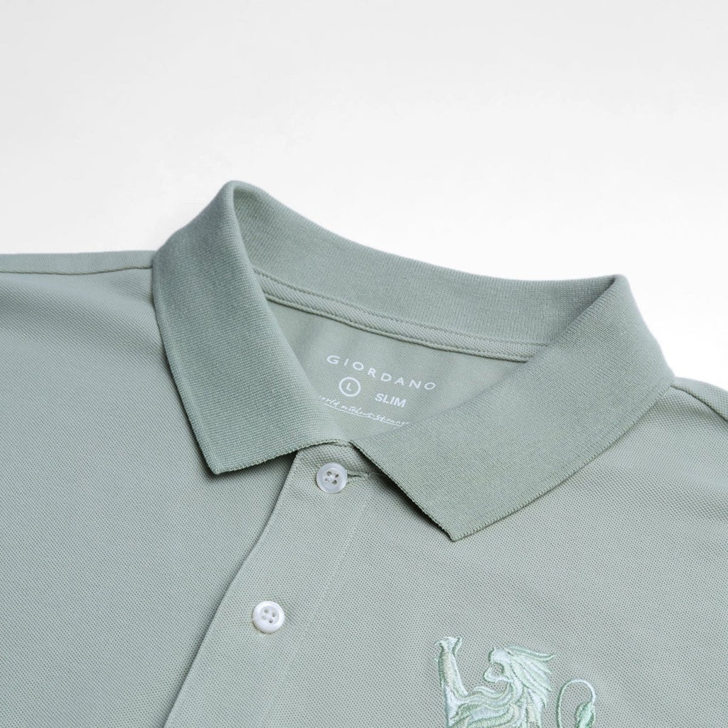 Giordano Men’s Slim Fit 3D Lion Embroidery Lycra Pique Polo - Premium Polo