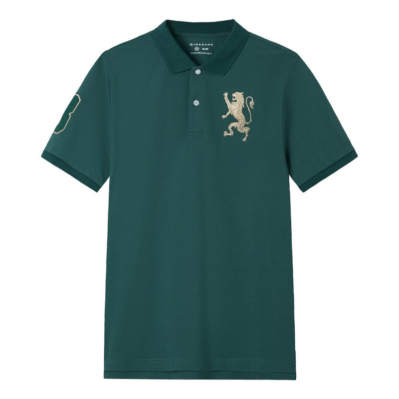 Giordano Men’s Slim Fit 3D Lion Embroidery Lycra Pique Polo - first_variant_option_2 Premium Polo for Giordano