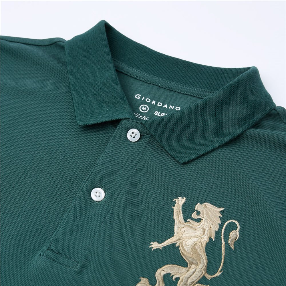 Giordano Men’s Slim Fit 3D Lion Embroidery Lycra Pique Polo - first_variant_option_2 Premium Polo for Giordano