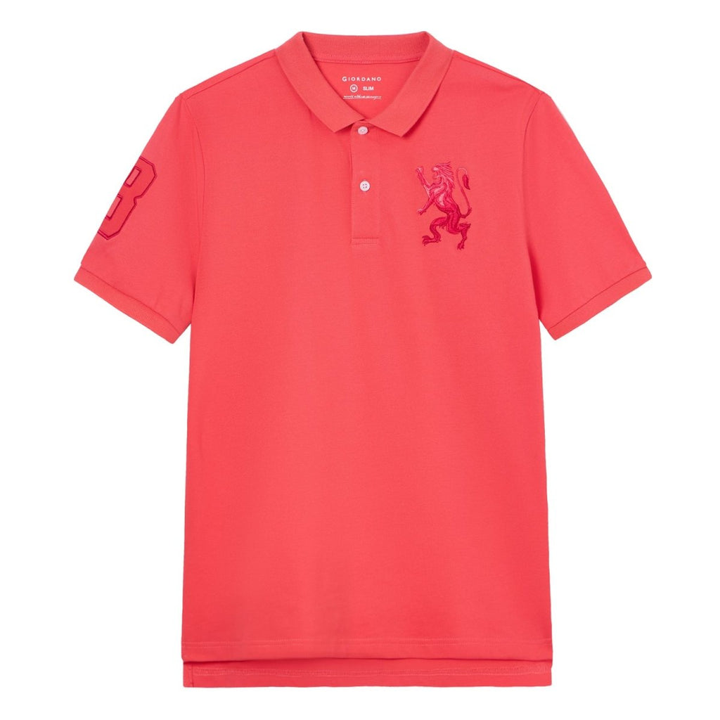 Giordano Men’s Slim Fit 3D Lion Embroidery Lycra Pique Polo - Premium Polo