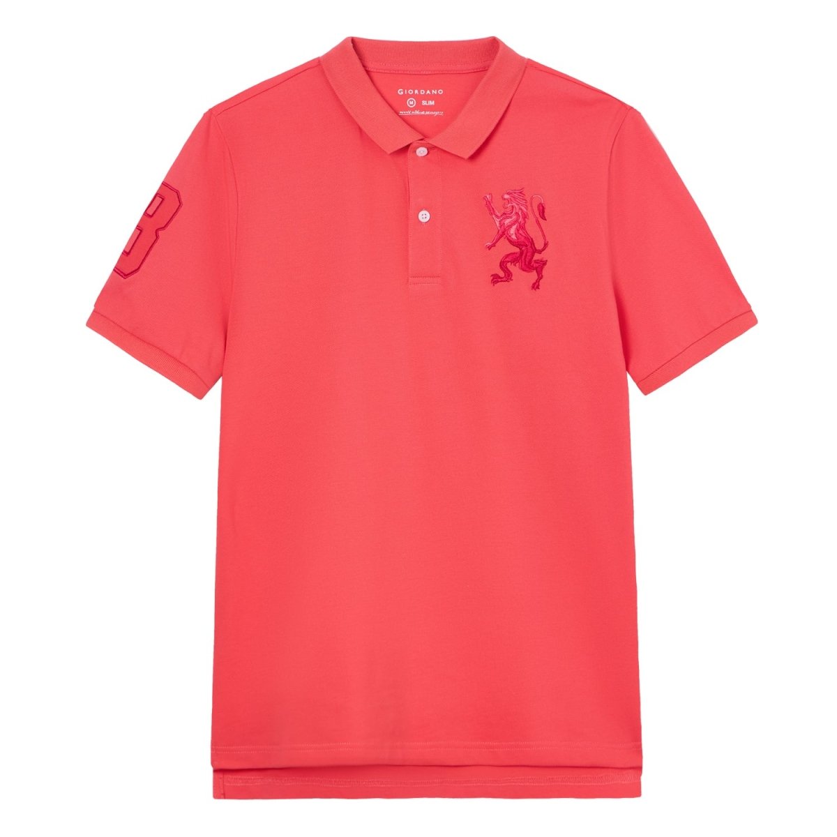 Giordano Men’s Slim Fit 3D Lion Embroidery Lycra Pique Polo - Premium Polo