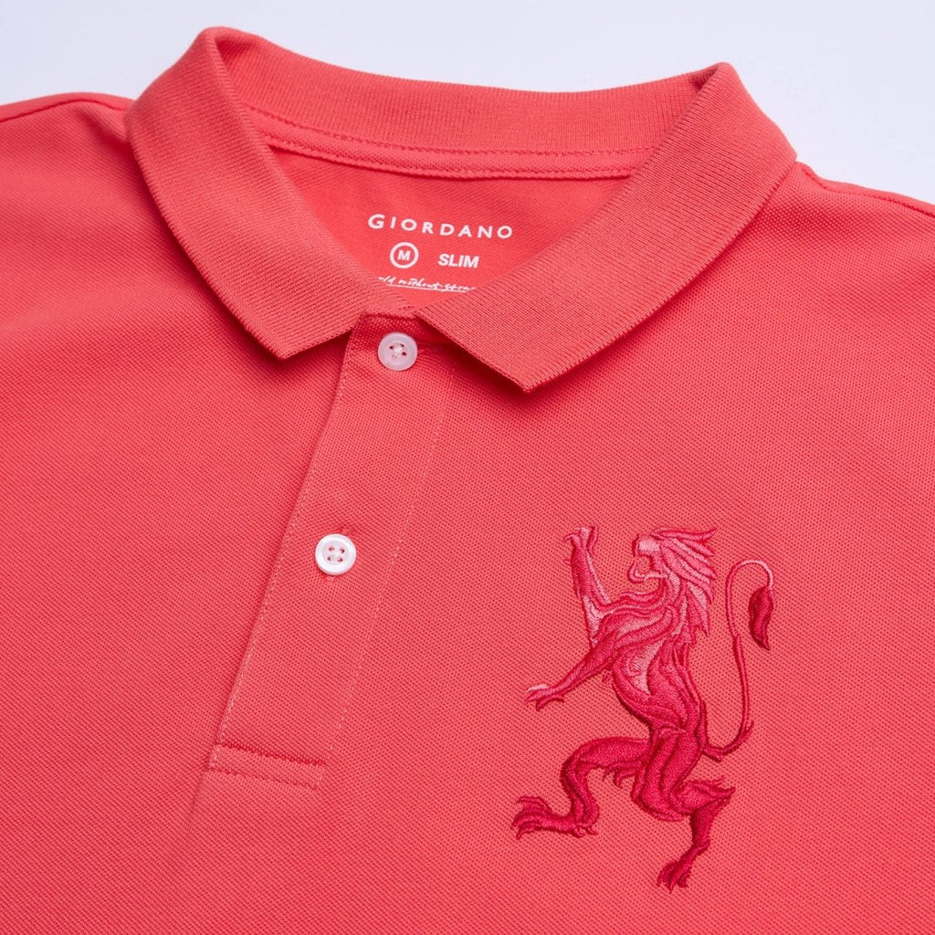 Giordano Men’s Slim Fit 3D Lion Embroidery Lycra Pique Polo - Premium Polo