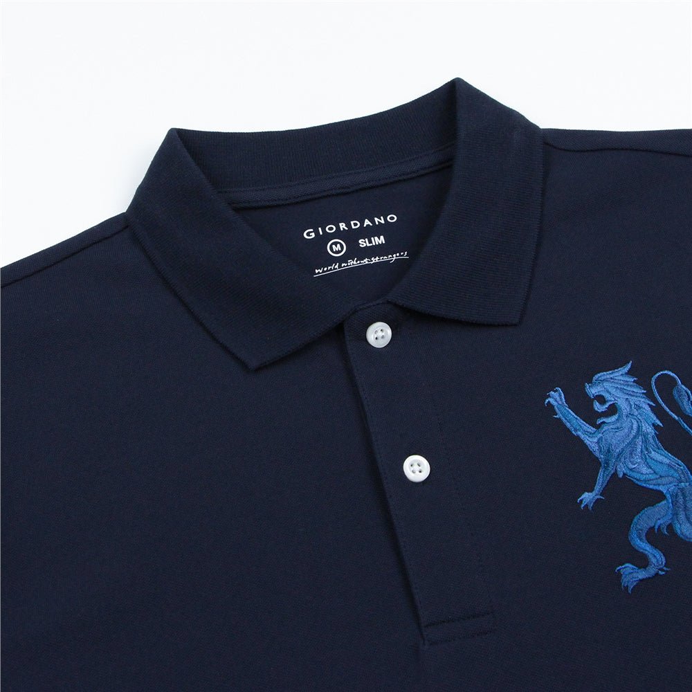 Giordano Men's Slim Fit 3D Lion Embroidery Lycra Pique Polo - first_variant_option_2 Premium Polo for Giordano