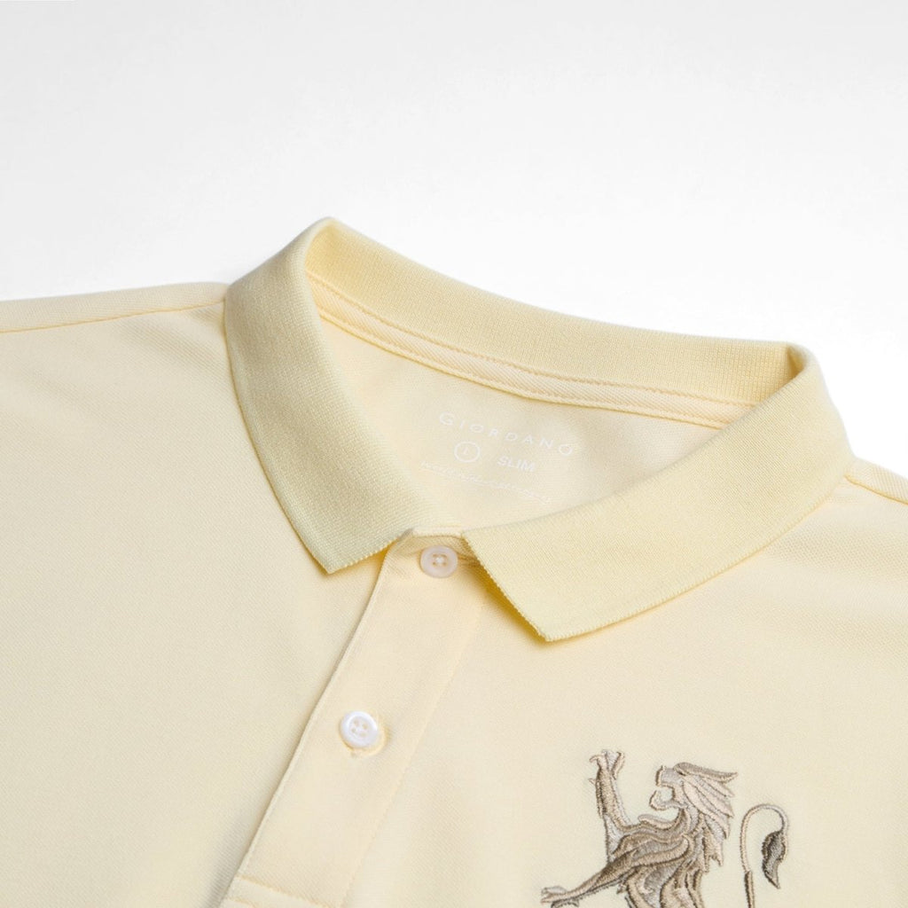 Giordano Men’s Slim Fit 3D Lion Embroidery Lycra Pique Polo - Premium Polo
