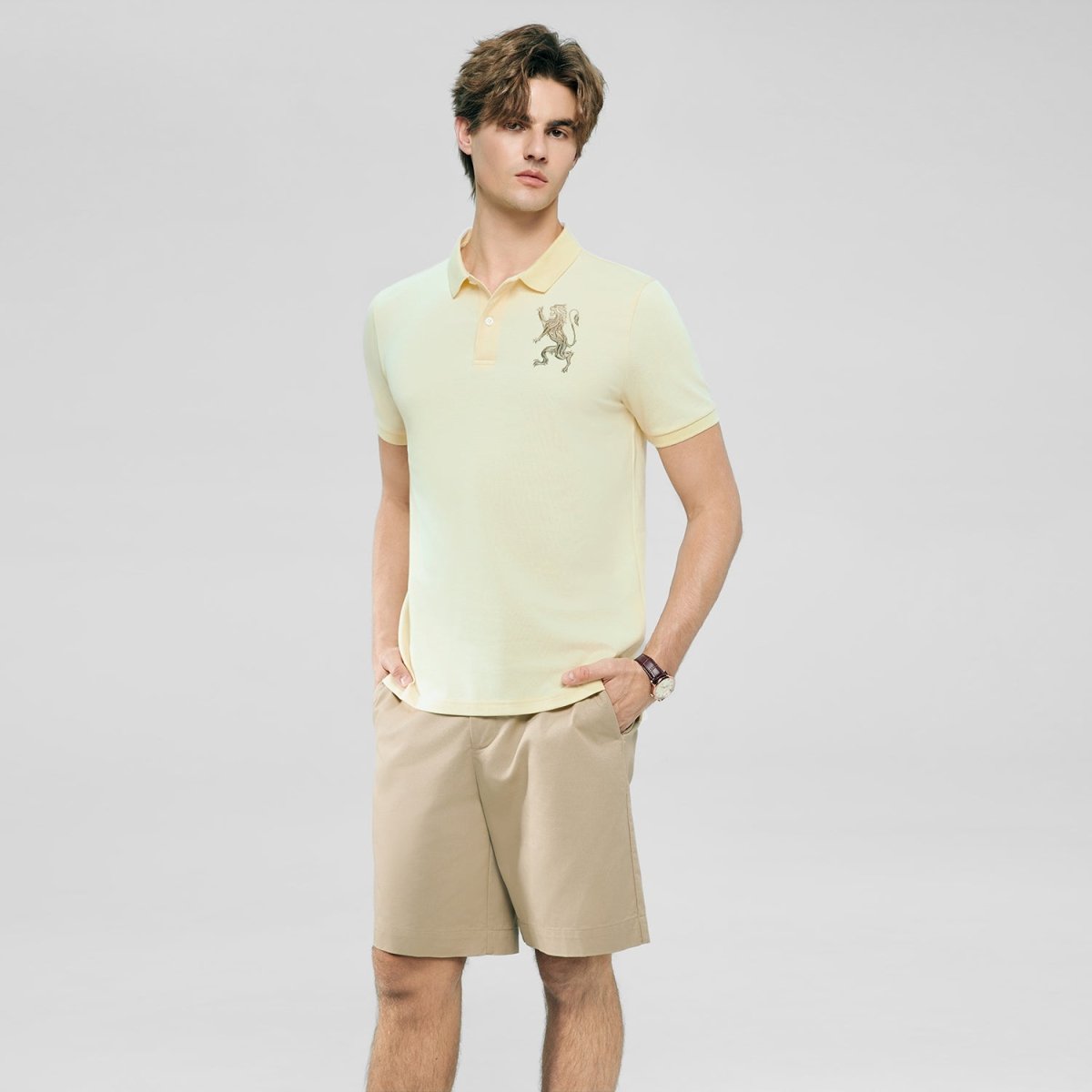 Giordano Men’s Slim Fit 3D Lion Embroidery Lycra Pique Polo - Premium Polo