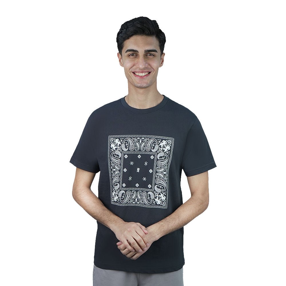 Giordano Men’s Slim Fit Cotton Bandana Print Tee - Premium Print Tee