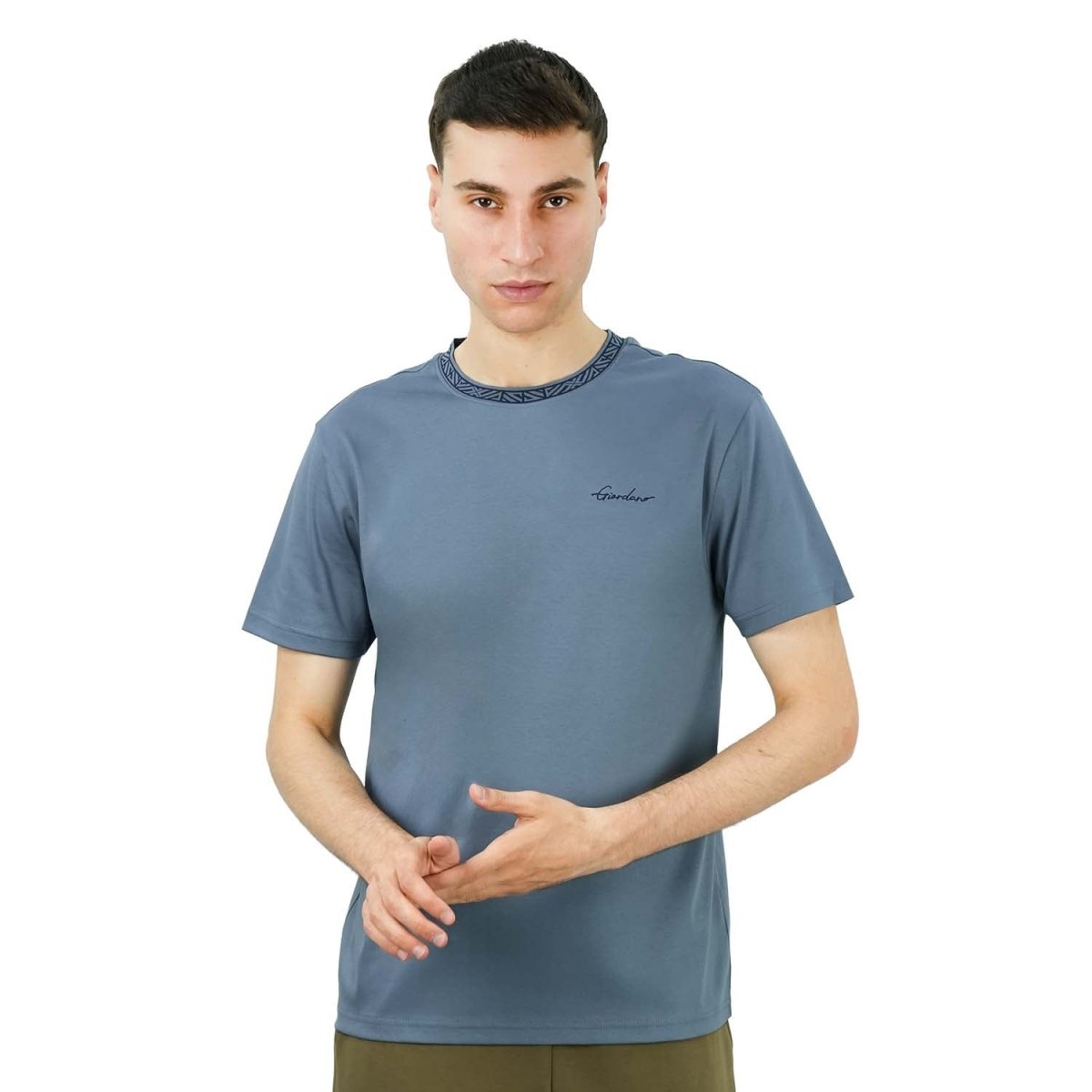 Giordano Men's Slim Fit Cotton Interlock Tee | Embroidered Tee - Premium Tee