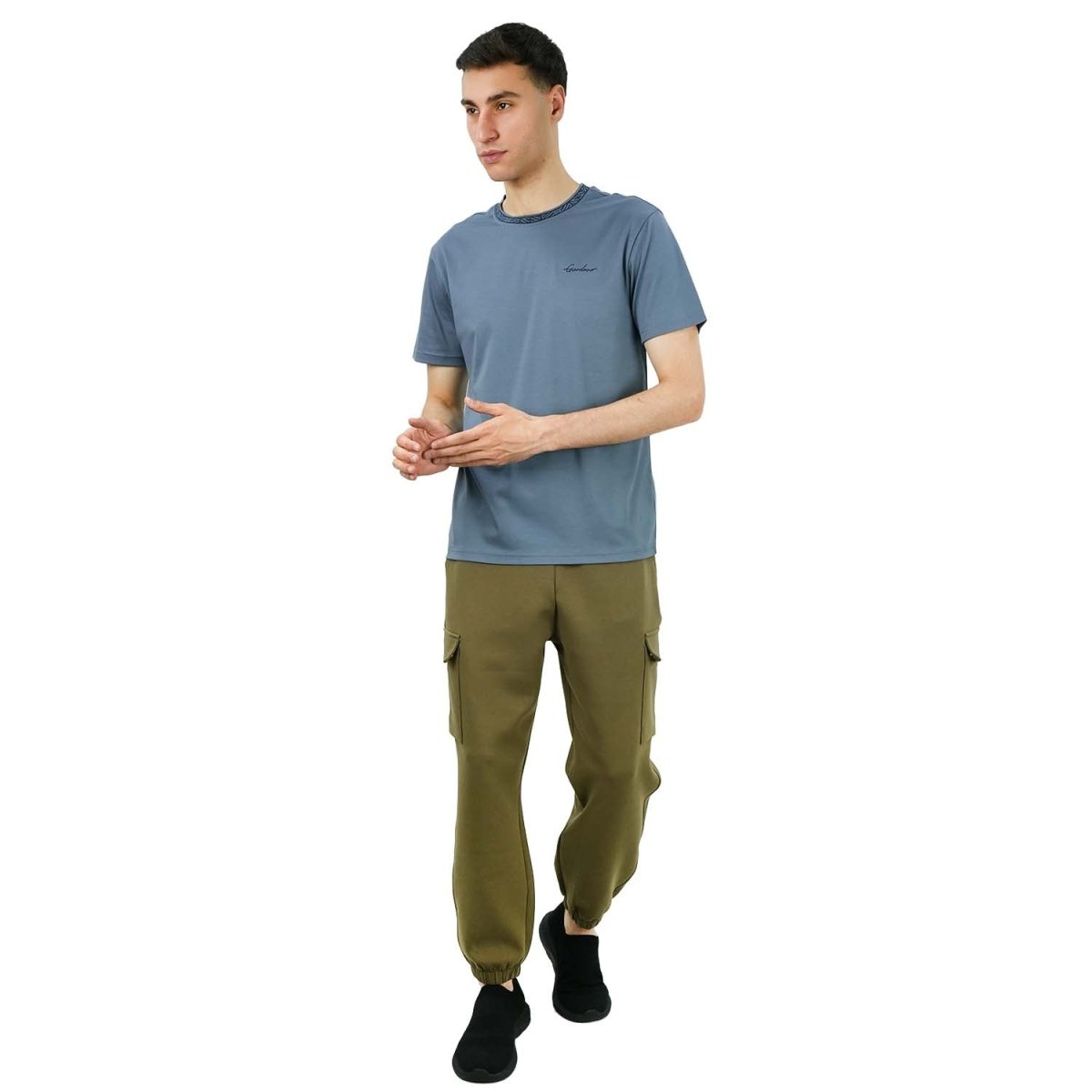 Giordano Men's Slim Fit Cotton Interlock Tee | Embroidered Tee - Premium Tee