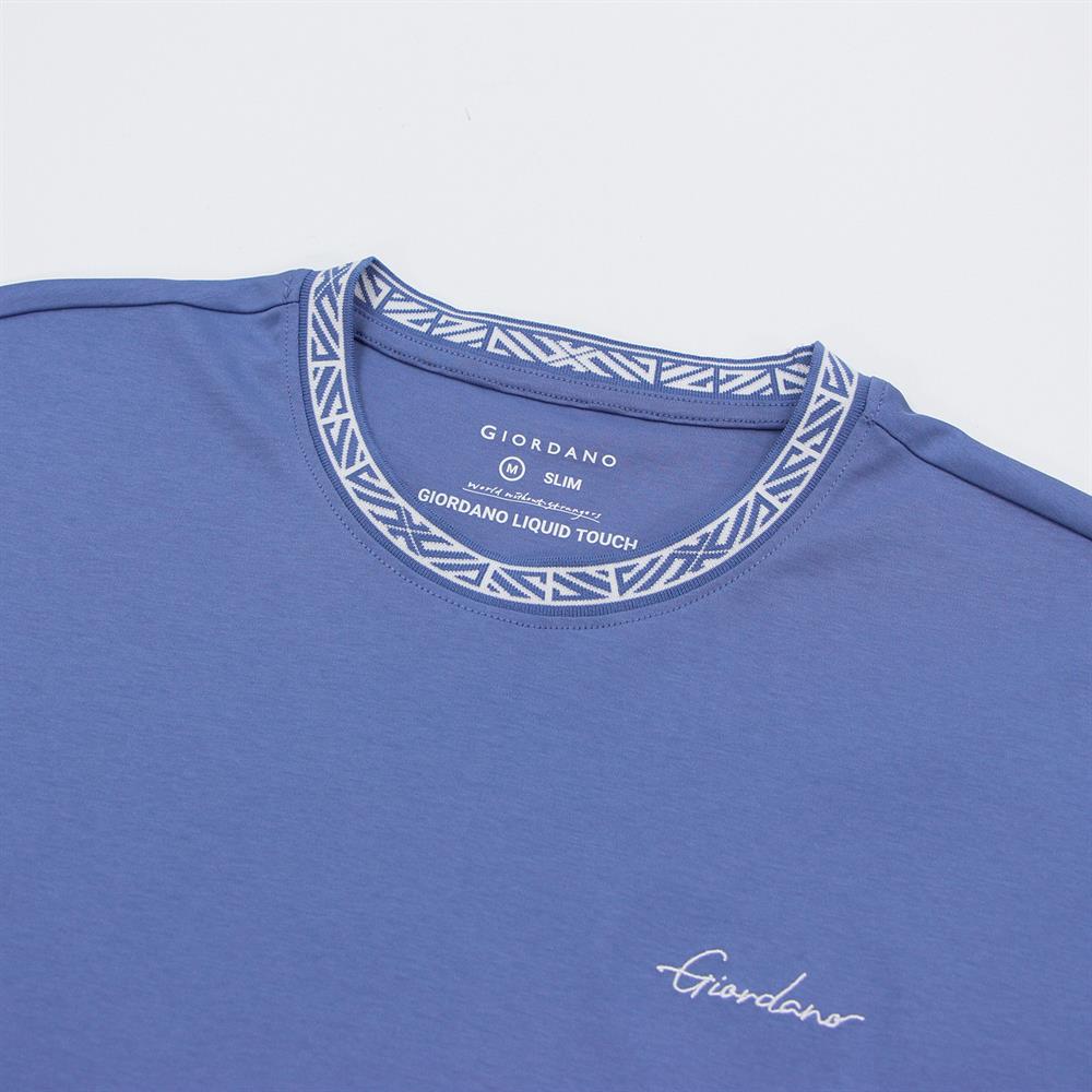 Giordano Men's Slim Fit Cotton Interlock Tee | Embroidered Tee - Premium Tee
