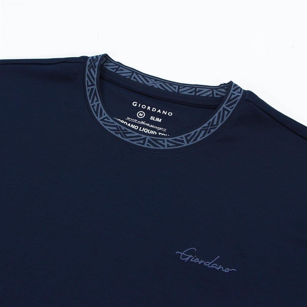 Giordano Men's Slim Fit Cotton Interlock Tee | Embroidered Tee - Premium Tee