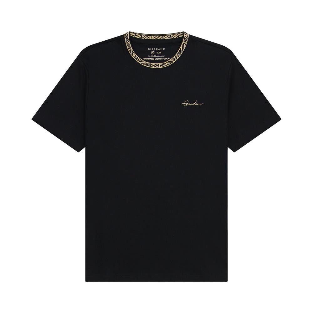 Giordano Men's Slim Fit Cotton Interlock Tee | Embroidered Tee - Premium Tee