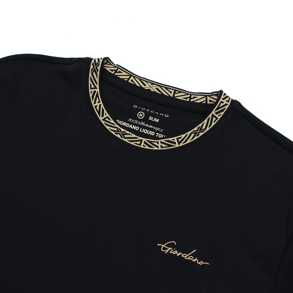 Giordano Men's Slim Fit Cotton Interlock Tee | Embroidered Tee - Premium Tee