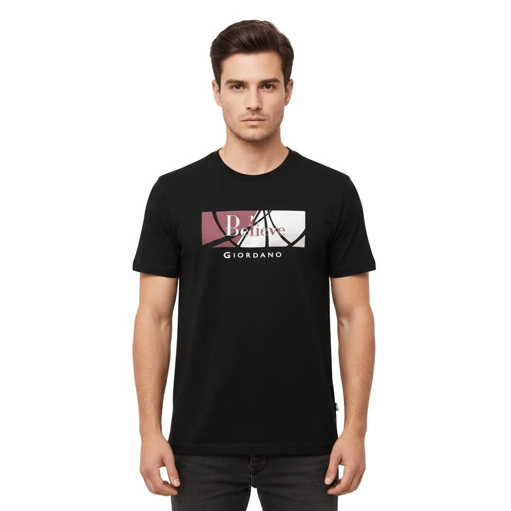 Giordano Men's Slim Fit Cotton Jersey Message Print Tee - Premium Print Tee