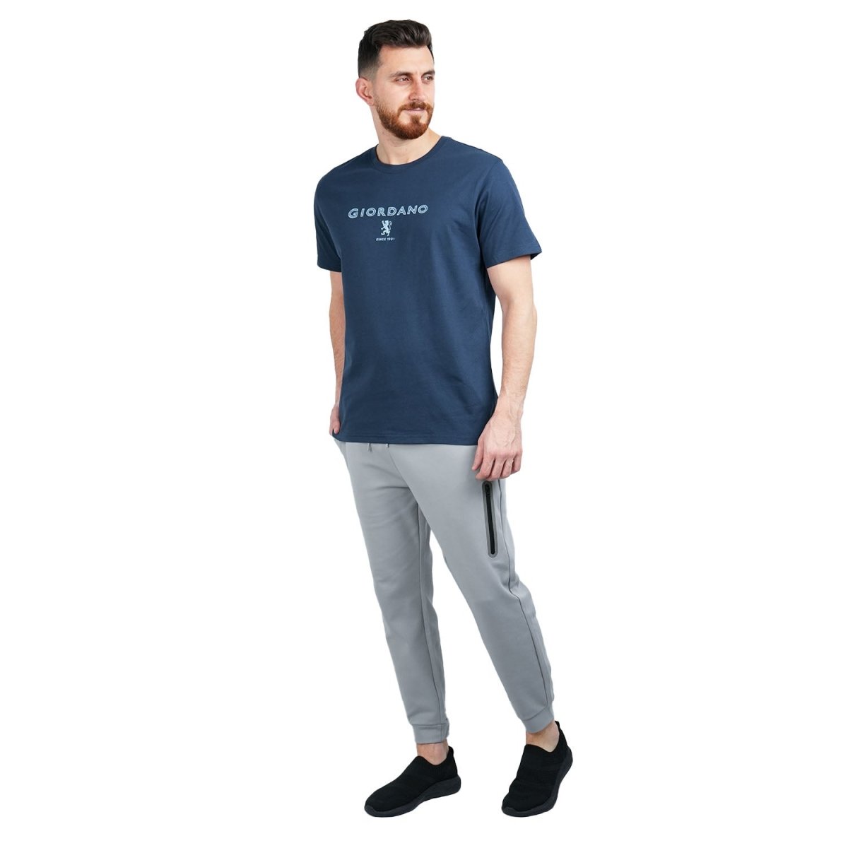 Giordano Men's Slim Fit Cotton Jersey Signature Print Tee - Premium Print Tee