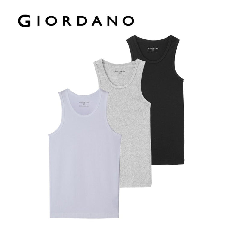 Giordano Men's Slim Fit Cotton Rib Tank Top (3 - Pack) - first_variant_option_2 Premium Innerwear for Giordano