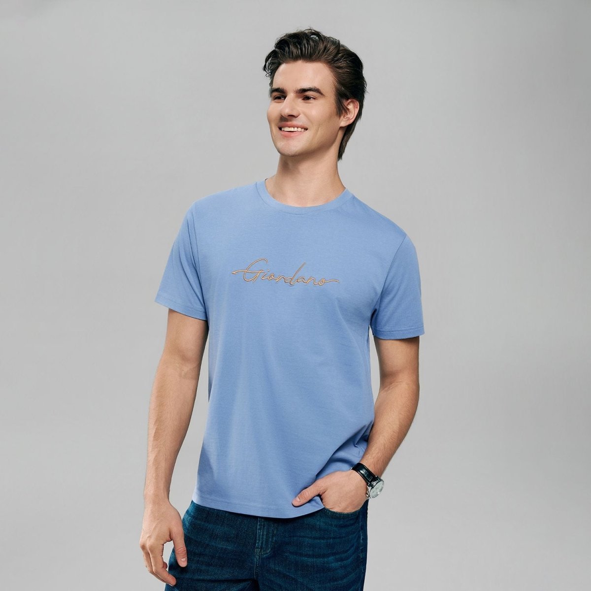 Giordano Men’s Slim Fit Cotton Signature Print Tee - first_variant_option_2 Premium Print Tee for Giordano