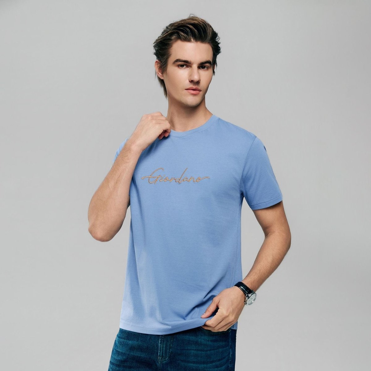 Giordano Men’s Slim Fit Cotton Signature Print Tee - first_variant_option_2 Premium Print Tee for Giordano