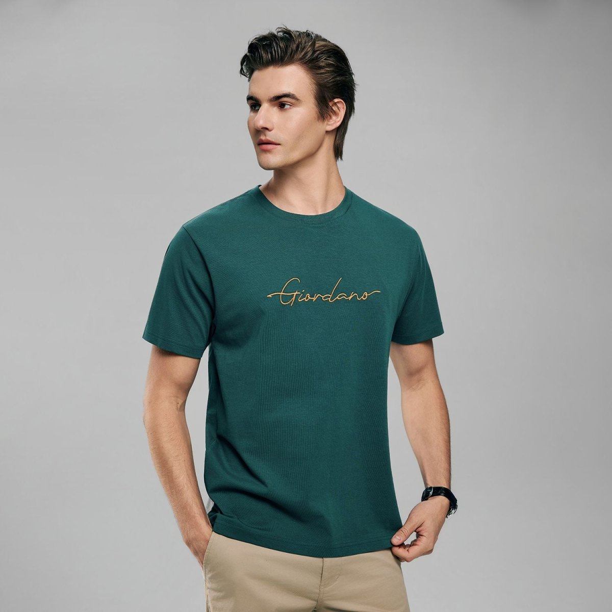 Giordano Men’s Slim Fit Cotton Signature Print Tee - first_variant_option_2 Premium Print Tee for Giordano